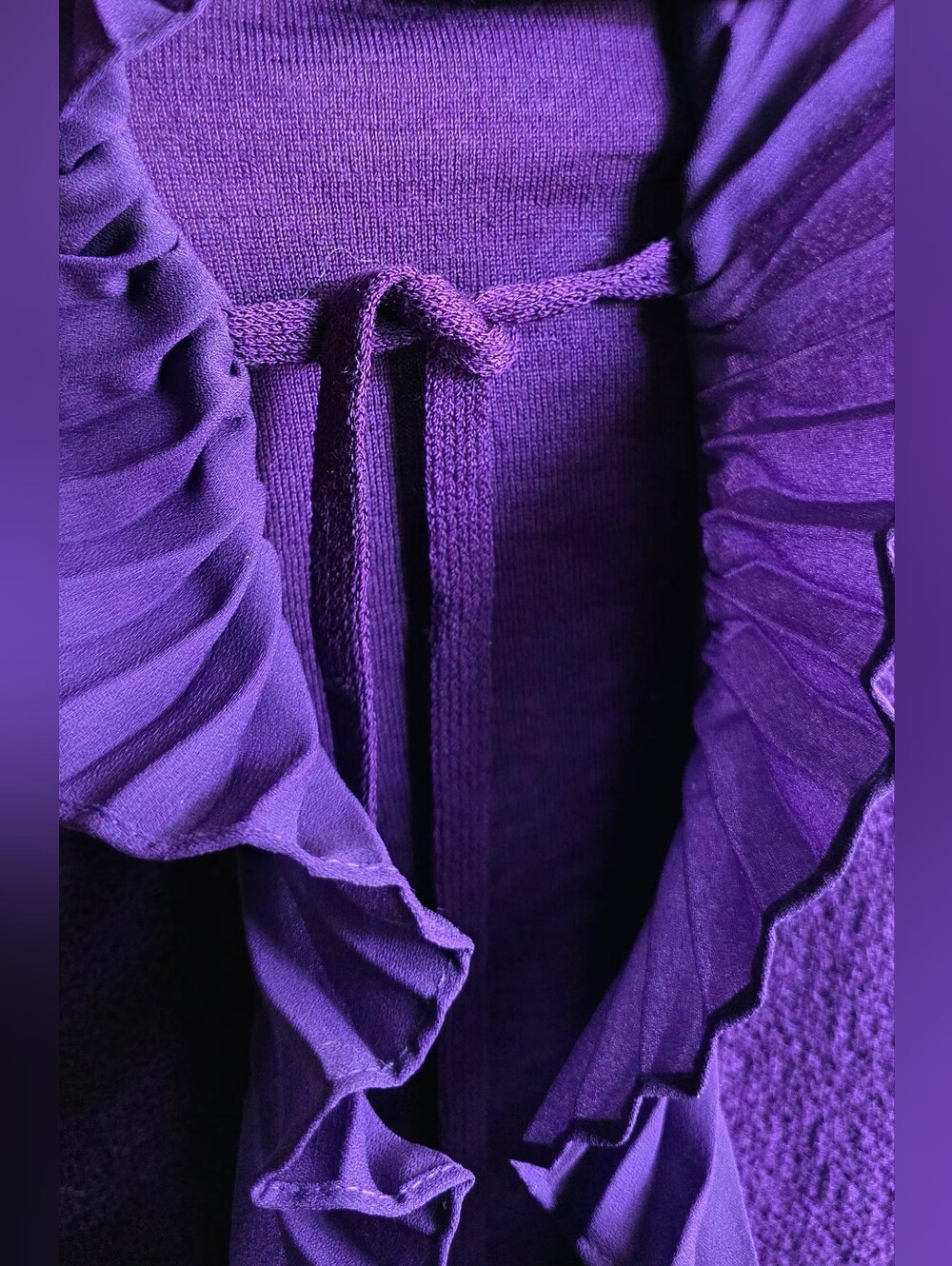 St. John Purple Ruffle Knit Jacket Size 2 + Coordinating Wool Blend Top - Picture 6 of 10